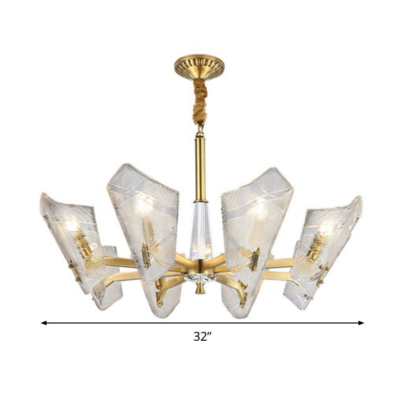 Postmodern Brass Chandelier With Clear Lattice Glass Shield 6/8 Heads Light Fixture