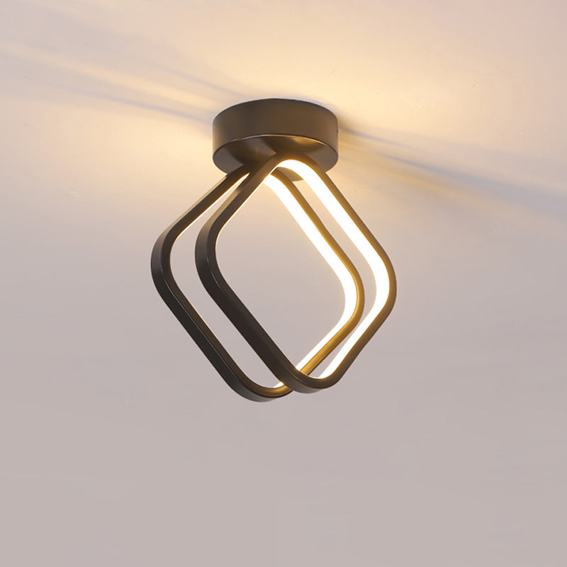 Minimalist Black/White Led Ceiling Light - Acrylic Rhombus Flush Mount Lighting With Warm/White/3