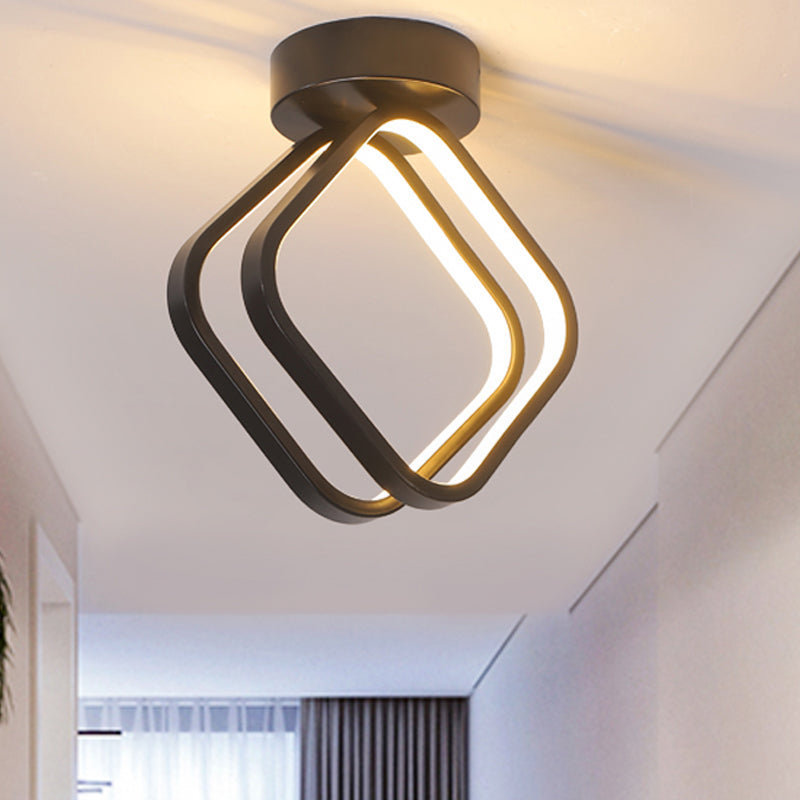Minimalist Black/White Led Ceiling Light - Acrylic Rhombus Flush Mount Lighting With Warm/White/3