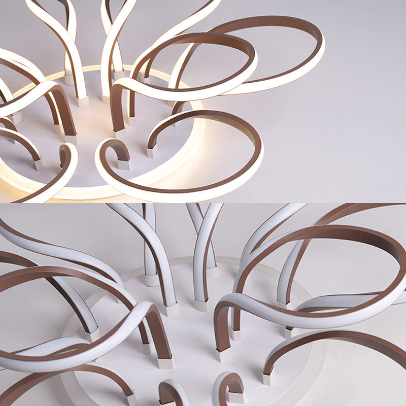 Modern Acrylic Flush Mount Ceiling Light Fixture - Bend Design 9/12 Heads Brown 38.5/46.5 Wide