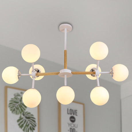 White Glass Globe Chandelier Light Fixture - Modern Dining Room Hanging Kit With 9/12/16 Heads