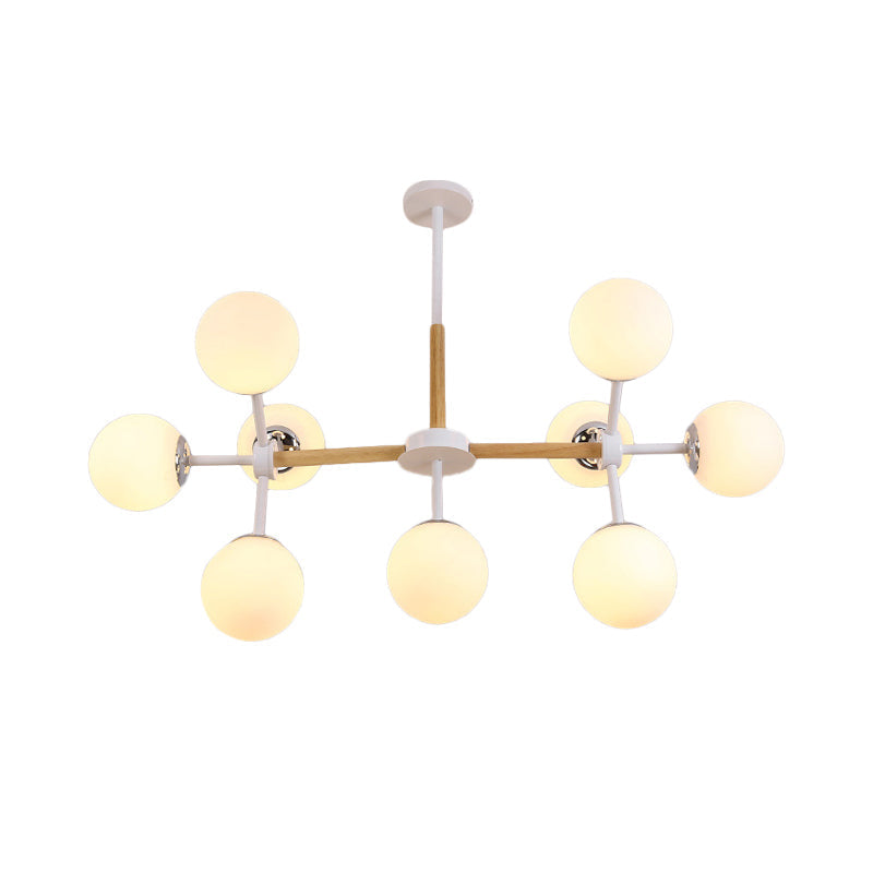 White Glass Globe Chandelier Light Fixture - Modern Dining Room Hanging Kit With 9/12/16 Heads