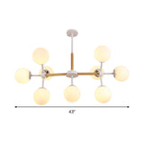 White Glass Globe Chandelier Light Fixture - Modern Dining Room Hanging Kit With 9/12/16 Heads