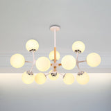 White Glass Globe Chandelier Light Fixture - Modern Dining Room Hanging Kit With 9/12/16 Heads