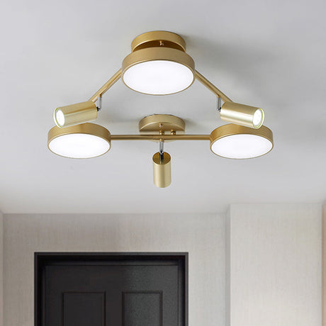 Gold Metal Round Ceiling Light Fixture With 6 Heads - Contemporary Semi-Flush Mount For Bedroom
