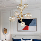 Modern Cognac Glass Globe Ceiling Light With Starburst Design - 6/8 Heads