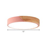Modern Metal Led Flush Light In Pink/White With Acrylic Diffuser Ceiling Mounted Round Design -