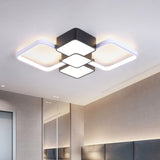 Modern Square Flush Mount Led Ceiling Light In Black With Warm/White 18/21.5 Wide Black-White / 18
