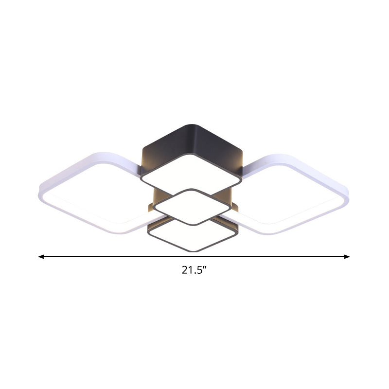 Modern Square Flush Mount Led Ceiling Light In Black With Warm/White 18/21.5 Wide