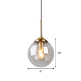 Globe Pendant Light Fixture With Amber Clear & Smoke Gray Glass For Bedroom