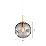 Modern Amber/Smoke Gray Globe Pendant Light - Nordic Style Dimpled Glass 1-Head Design Ideal For