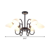 Rustic Black Iron Chandelier Light With Frosted Cone Glass Shades - 6/8/10 Heads Curved Arm Design