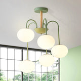 Contemporary White Glass Chandelier With Gray/Green Suspension Light - 3/5 Lights 5 / Green