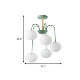 Contemporary White Glass Chandelier With Gray/Green Suspension Light - 3/5 Lights