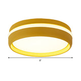 Metal Circular Flush Light Contemporary Led Ceiling Lamp In Pink/Yellow/Blue With Warm/White
