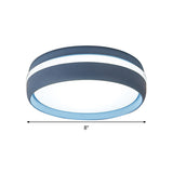 Metal Circular Flush Light Contemporary Led Ceiling Lamp In Pink/Yellow/Blue With Warm/White