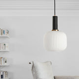 Macaron Black/Pink/Blue Pendant Dining Room Light With White Glass Shade - 5/8/12 Wide