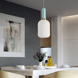 Macaron Black/Pink/Blue Pendant Dining Room Light With White Glass Shade - 5/8/12 Wide