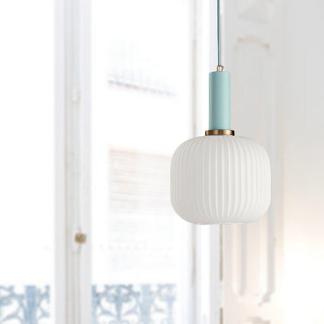 Macaron Black/Pink/Blue Pendant Dining Room Light With White Glass Shade - 5/8/12 Wide