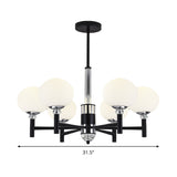 Modern Ivory Glass Globe Chandelier Pendant Light - 3/6/8 Lights Black
