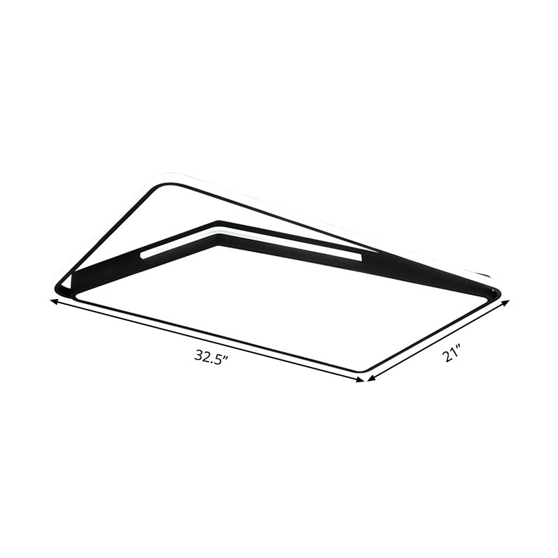 Modern Rectangle Ceiling Mounted Led Flush Light Fixture For Living Room - Black/White With