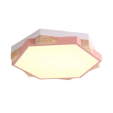 Hexagon Led Flushmount Ceiling Lamp In Pink/Yellow/Blue With Metal Shade Warm/White Light