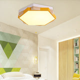 Hexagon Led Flushmount Ceiling Lamp In Pink/Yellow/Blue With Metal Shade Warm/White Light
