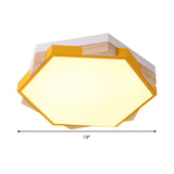 Hexagon Led Flushmount Ceiling Lamp In Pink/Yellow/Blue With Metal Shade Warm/White Light