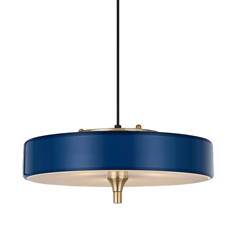 Modern Drum Chandelier - Light Blue/White/Black Metal 3-Light Dining Room Hanging Fixture