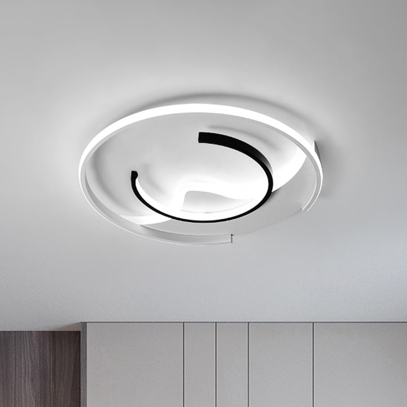 Modern Acrylic Ceiling Light: Semi-Circle Shape In Black & White Flush Mounted With Led