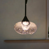 Contemporary Brass Seeded Glass Pendant Light - Elegant Oval Hanging Ceiling