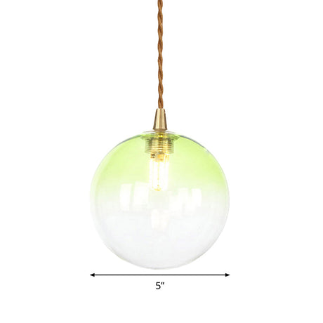 Macaron Globe Pendant Light With Amber/White/Red Glass - Ideal For Bedroom Suspension Lighting