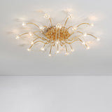 Sputnik Crystal Semi Flush Ceiling Light Fixture In Gold With 17/21 Bulbs - Contemporary Design 17 /