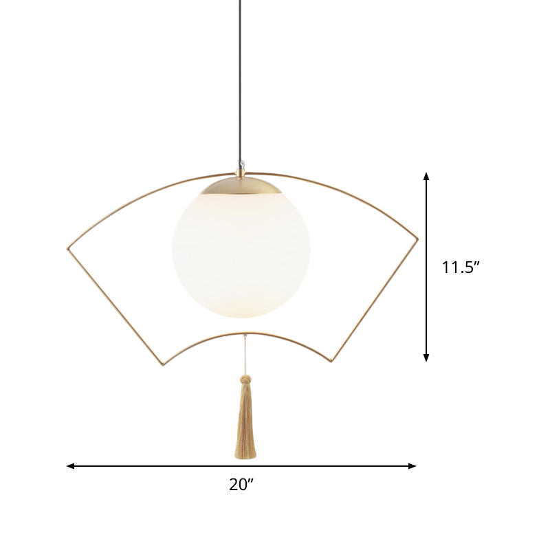 Modern Milk Glass Pendant Light With Gold Metal Frame For Bedroom Ceiling