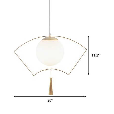 Modern Milk Glass Pendant Light With Gold Metal Frame For Bedroom Ceiling