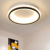Modern Nordic Drum Flush Mount Led Ceiling Light In Metallic Black With Stepless Dimming Control -