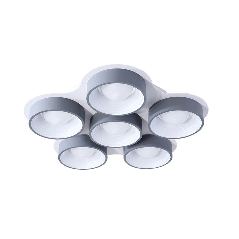 Modern Drum Led Ceiling Lamp - 4/6 Lights Metal 21.5/32.5 W Grey Bedroom Flush Mount Lighting