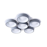 Modern Drum Led Ceiling Lamp - 4/6 Lights Metal 21.5/32.5 W Grey Bedroom Flush Mount Lighting