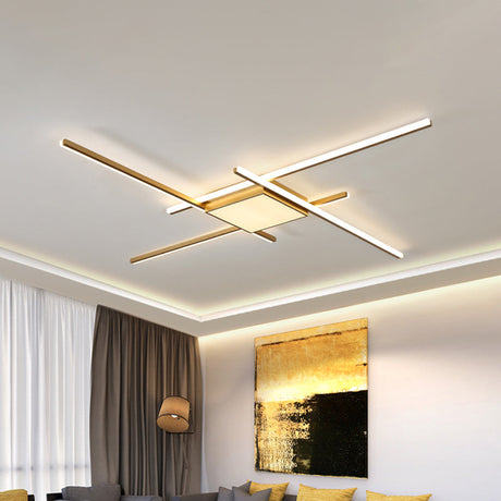 Modern Gold Led Ceiling Mounted Flush Mount Lamp With Acrylic Shade - 69/82.5W Linear