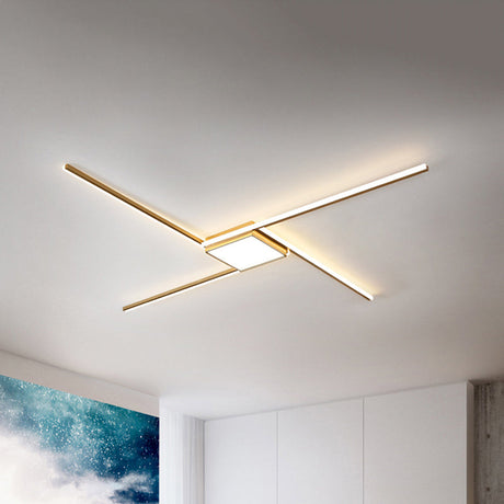 Modern Gold Led Ceiling Mounted Flush Mount Lamp With Acrylic Shade - 69/82.5W Linear