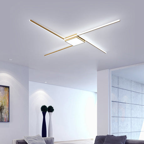 Modern Gold Led Ceiling Mounted Flush Mount Lamp With Acrylic Shade - 69/82.5W Linear