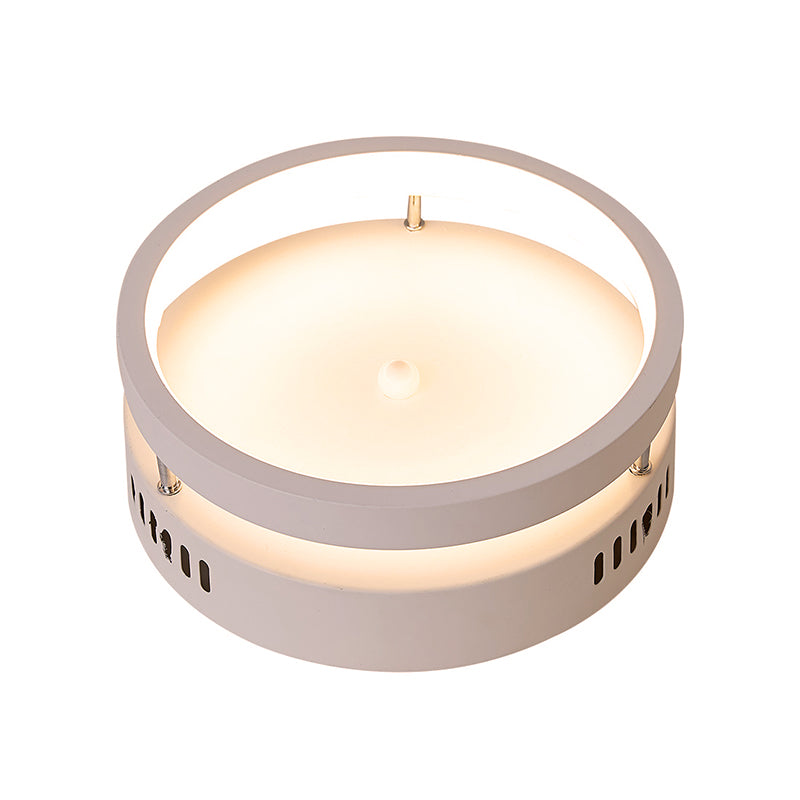 Mini Led Round Metal Flush Mount Lamp - Simple Style White Ceiling Lighting In Warm/White Light