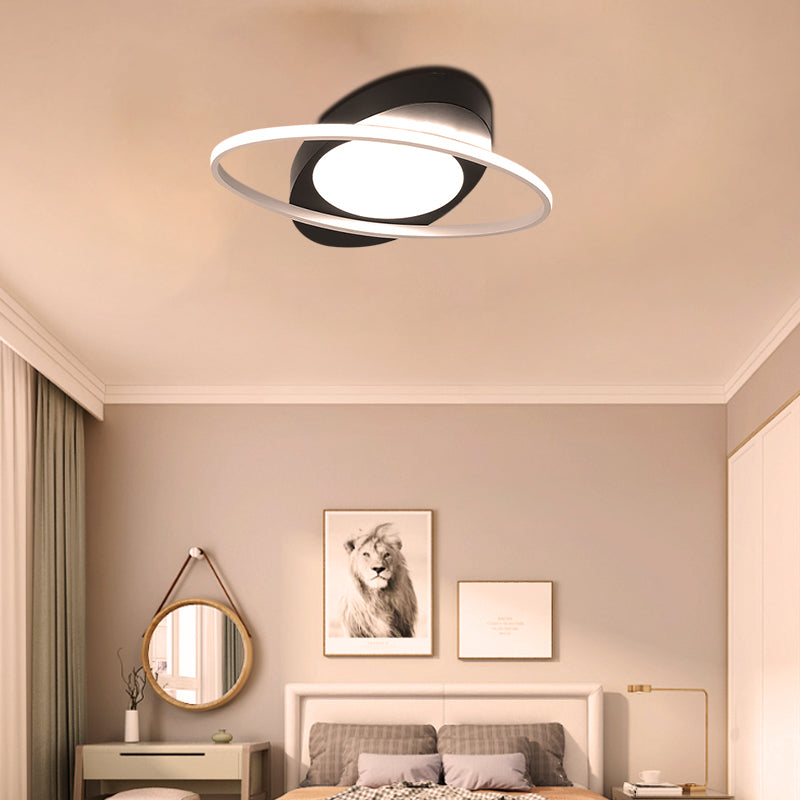 Modern Orbit Ceiling Flush Light - Led Bedroom Flushmount 18/23 Wide Black/White Acrylic