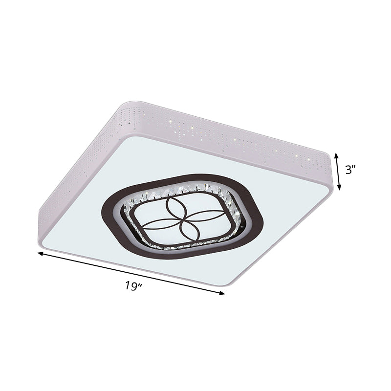 Contemporary Led Crystal Square Flush Light With White Ceiling Lamp Kit