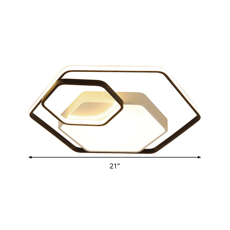 Hexagonal Ceiling Lamp - Modern Style Metallic Led 21/27 W Black And White/White Flush Light For