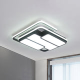 Square Metal Flush Led Black Ceiling Light - Remote Controlled Stepless Dimming 16/19.5 Width