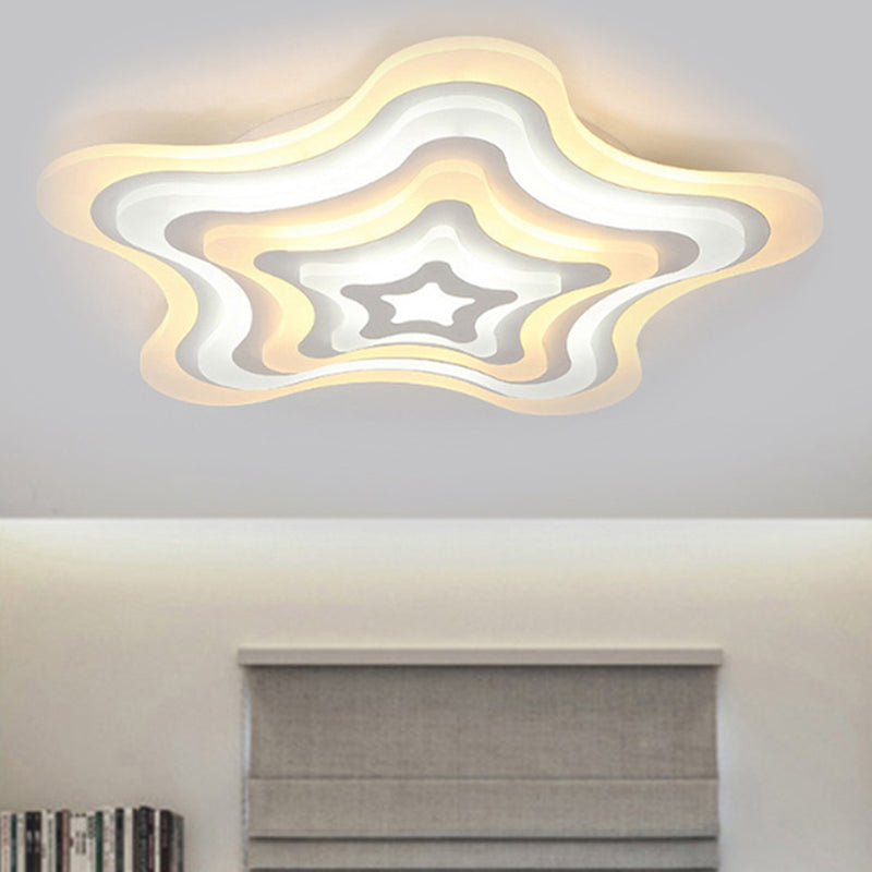 Contemporary Acrylic White Led Flush Mount Ceiling Lamp - Wavy Star Shape Remote Controlled Stepless