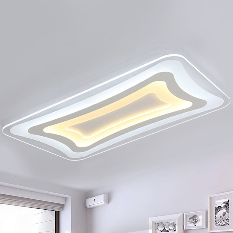 Contemporary Led Rectangular Flush Mount Ceiling Light In White - Warm/White