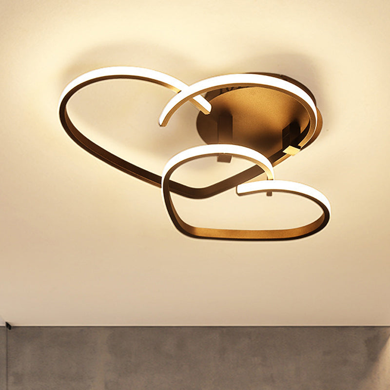 Modern Coffee Heart Frame Led Iron Flush Light Fixture With Stepless Dimming 21.5/25.5 Wide