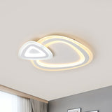 Sleek Acrylic Dual Triangle Led Ceiling Lamp - Minimalist White Flush Light Fixture In Warm Cool And